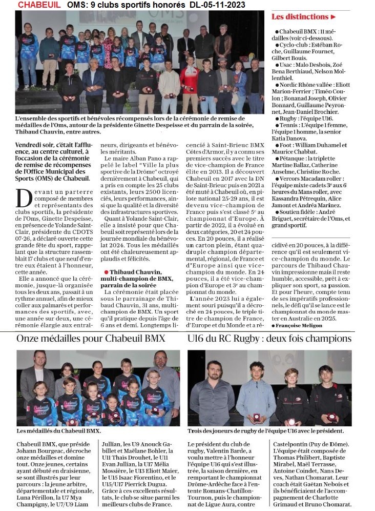 Article de presse du Valence Chabeuil BMX